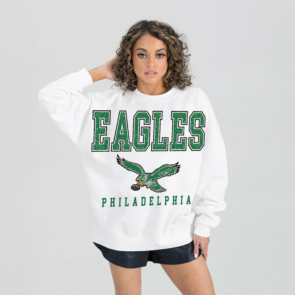 Philadelphia Eagles Gameday Couture Women's Classic Sunday Drives Oversized Premium Fleece Pullover Sweatshirt - White Pullover