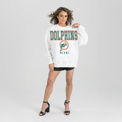 Miami Dolphins Gameday Couture Women's Classic Sunday Drives Oversized Premium Fleece Pullover Sweatshirt - White Pullover