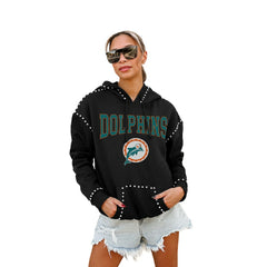 Miami Dolphins Gameday Couture Women's Studded Pullover Hoodie - Black Hoodies