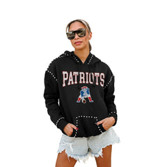 New England Patriots Gameday Couture Women's Studded Pullover Hoodie - Black Hoodies