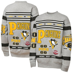Pittsburgh Penguins Mitchell & Ness Youth Allover Print Fleece Crewneck Sweatshirt - Heather Gray | US 203328815