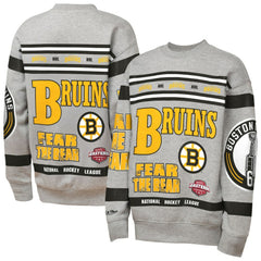 Boston Bruins Mitchell & Ness Youth Allover Print Fleece Crewneck Sweatshirt - Heather Gray | US 203328816