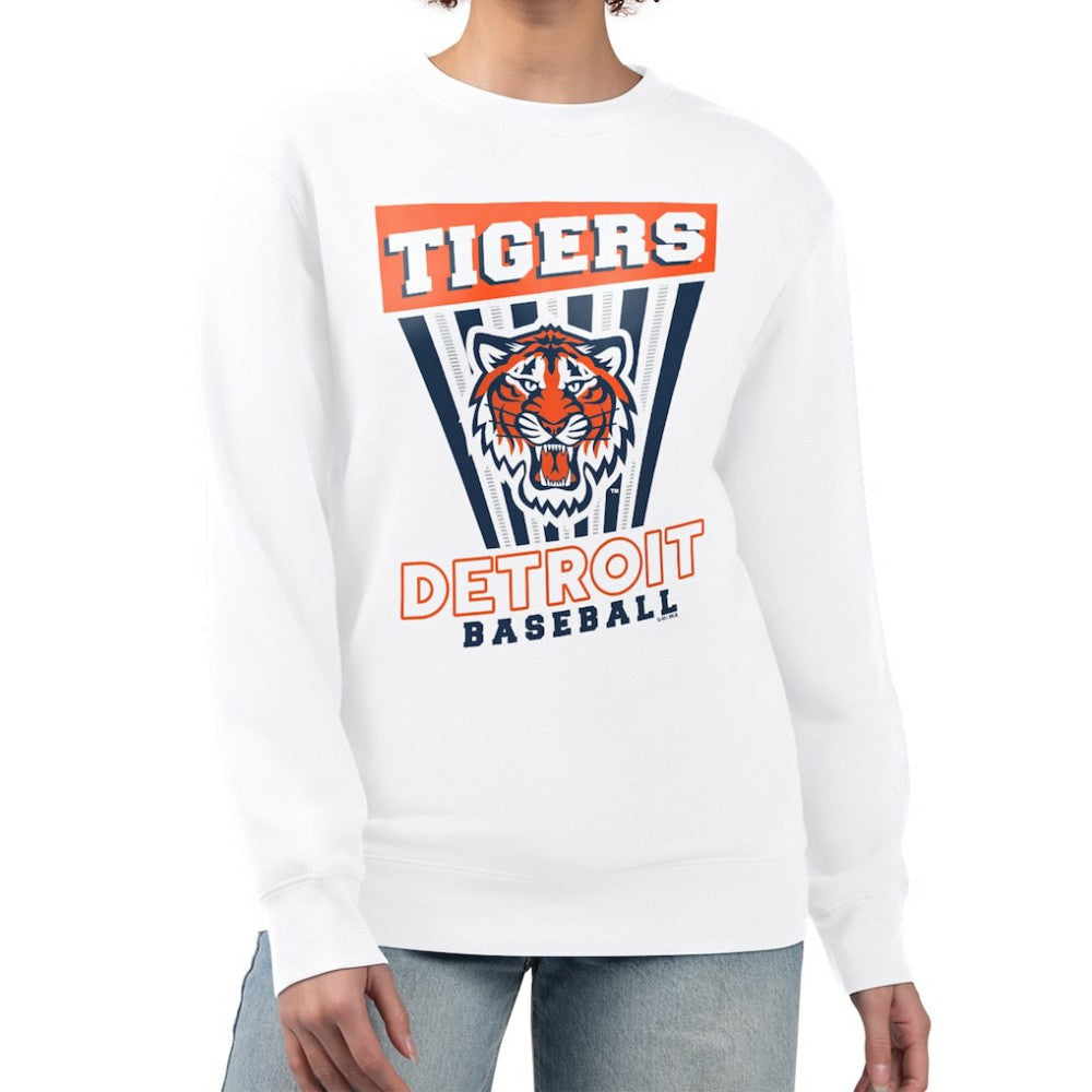 Detroit Tigers Starter Women's Poster Print Team Fleece Pullover Sweatshirt - White Pullover