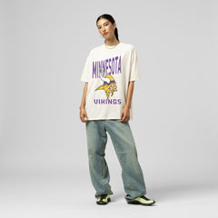 Minnesota Vikings Women's Logo Rise Boyfriend T-Shirt - Cream T-shirts