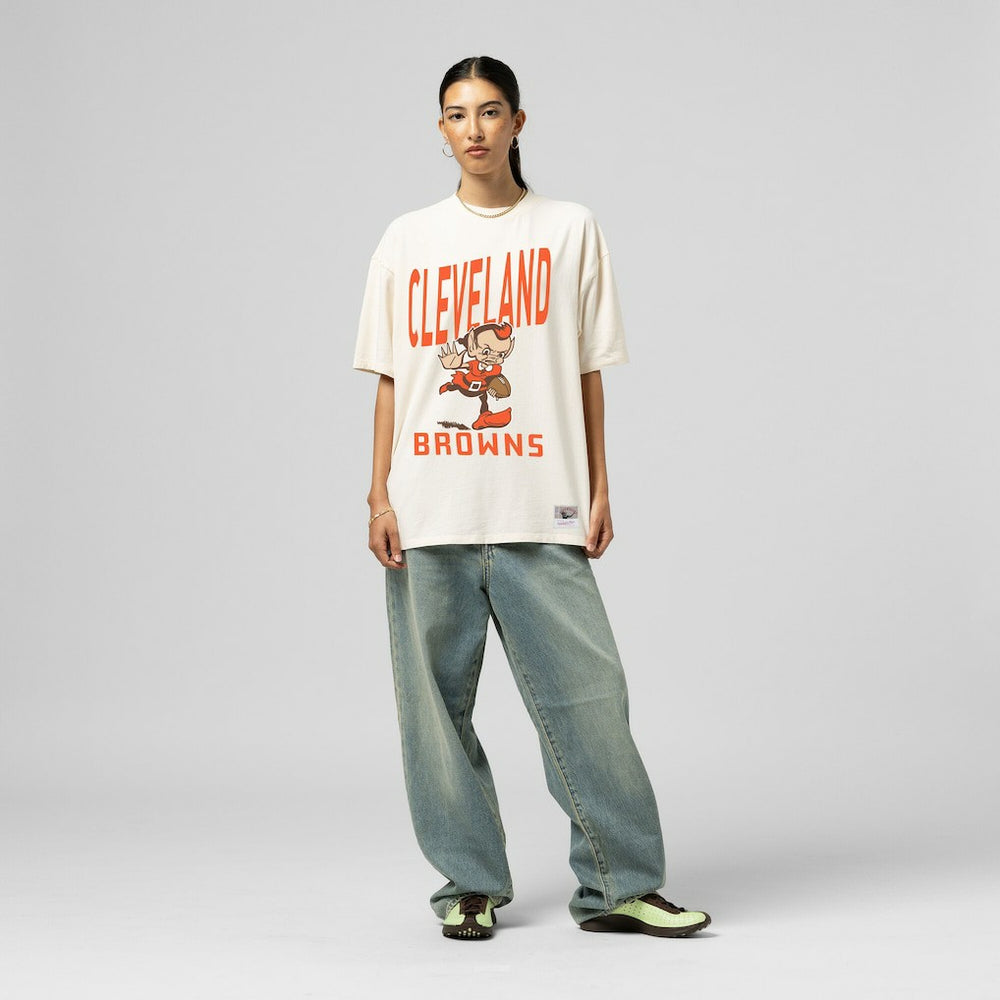 Cleveland Browns Women's Logo Rise Boyfriend T-Shirt - Cream T-shirts