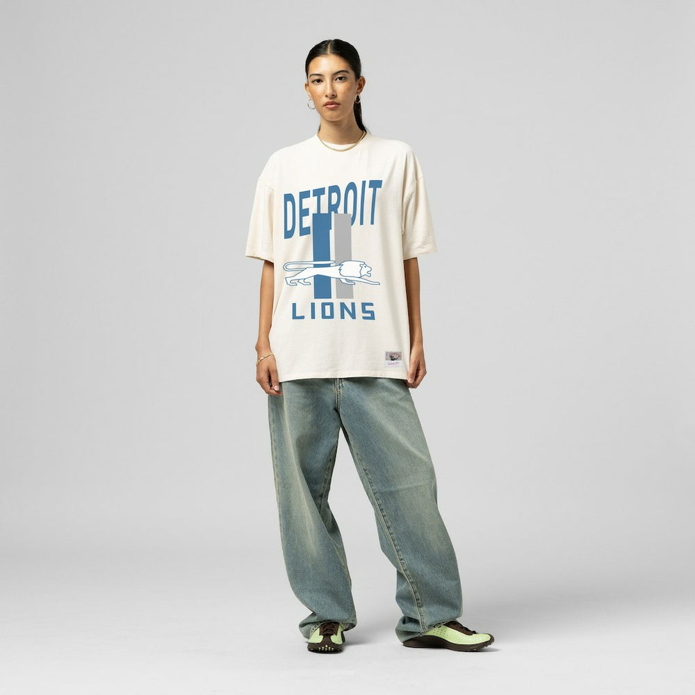 Detroit Lions Women's Logo Rise Boyfriend T-Shirt - Cream T-shirts