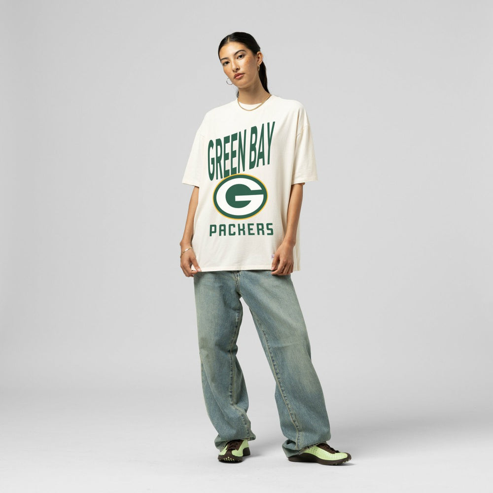 Green Bay Packers Women's Logo Rise Boyfriend T-Shirt - Cream T-shirts