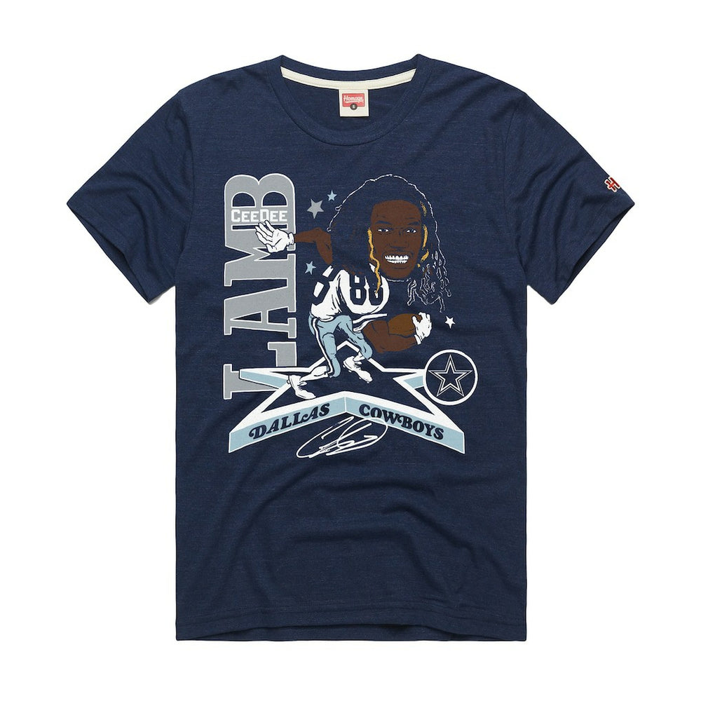 CeeDee Lamb Dallas Cowboys Homage Unisex Caricature Player Graphic Tri-Blend T-Shirt - Navy T-shirts