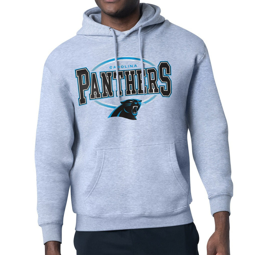 Carolina Panthers Starter Team Track Graphic Pullover Hoodie - Heather Gray Hoodies