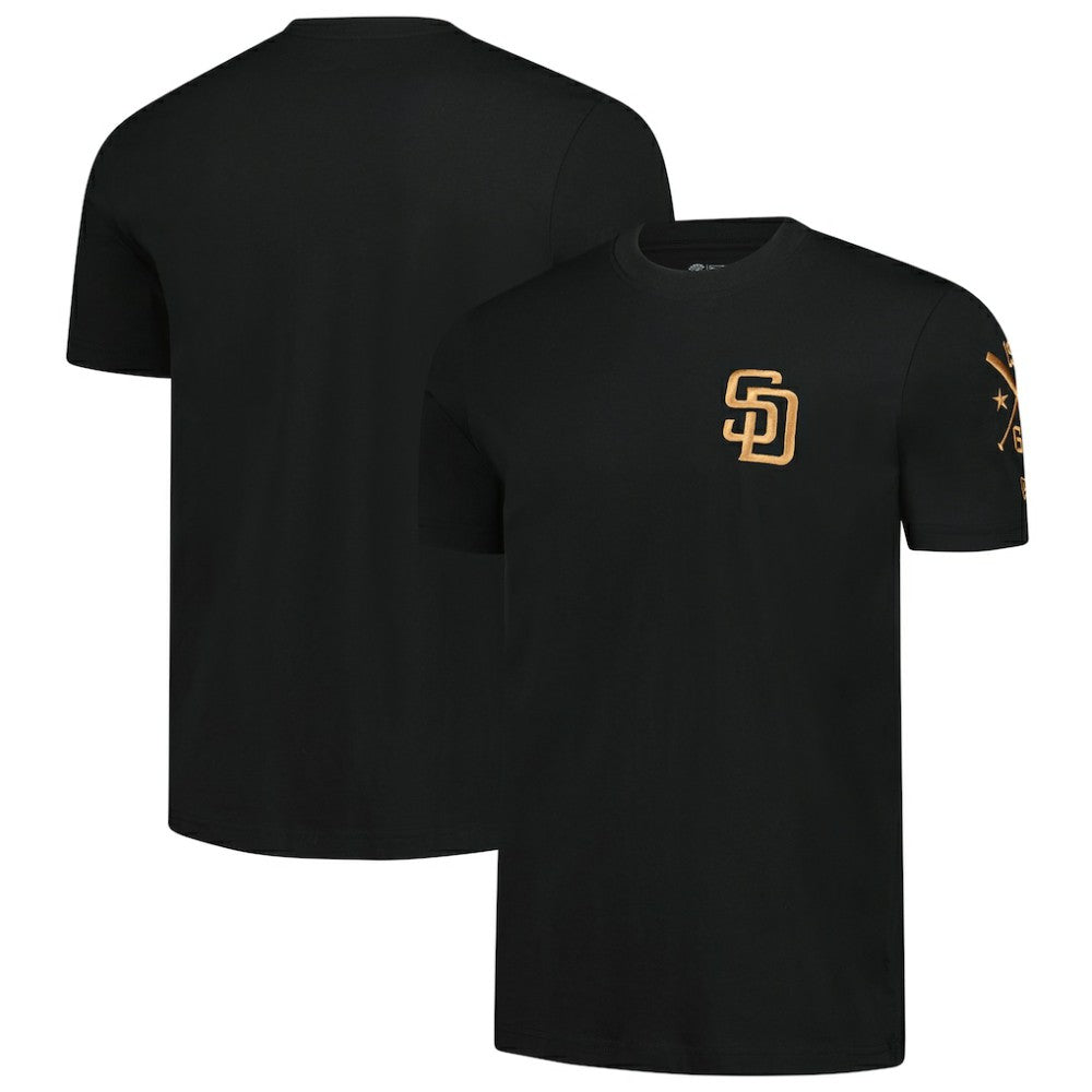 San Diego Padres New Era Bronze Logo with Cross Bats Established T-Shirt - Black T-shirts