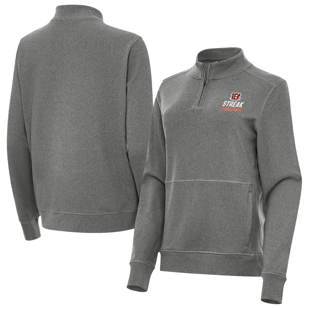 Cincinnati Bengals Antigua Women's Streak Crush Quarter-Zip Pullover - Heather Black Pullover
