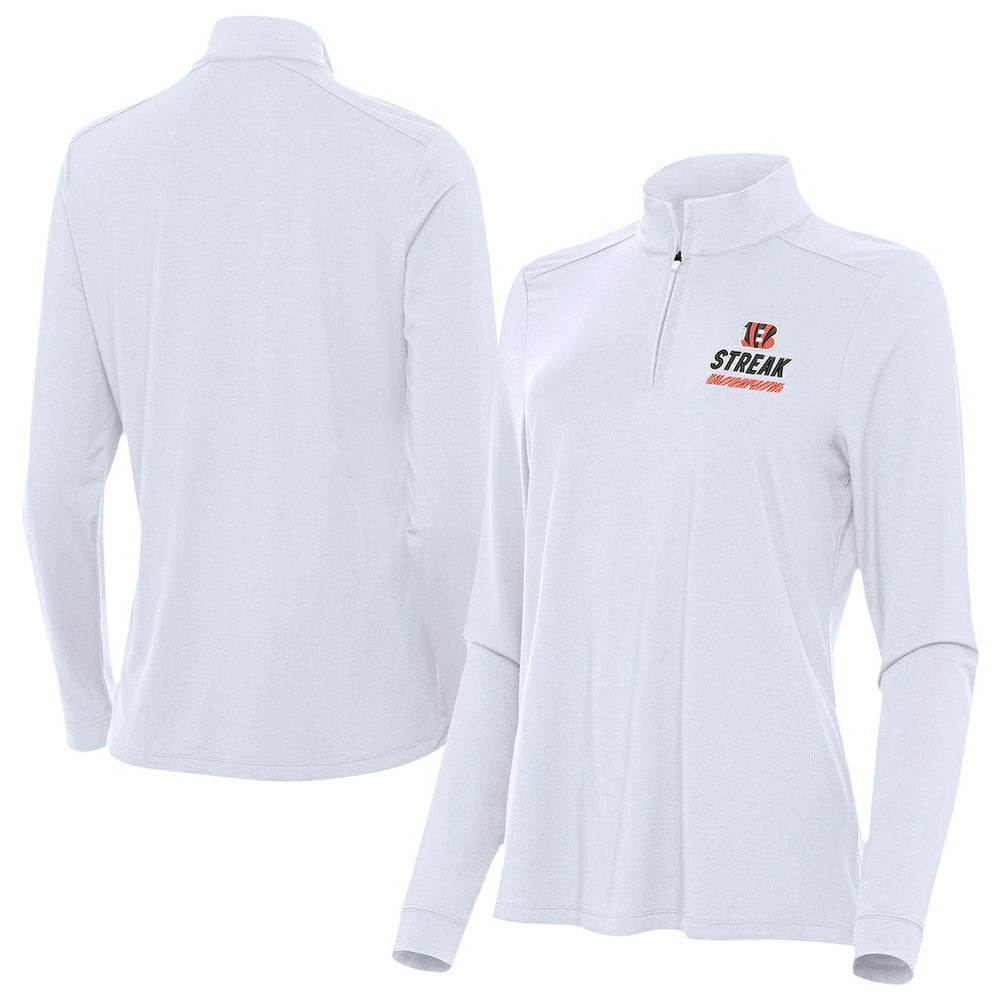 Cincinnati Bengals Antigua Women's Streak Intent Quarter-Zip Pullover - White Pullover