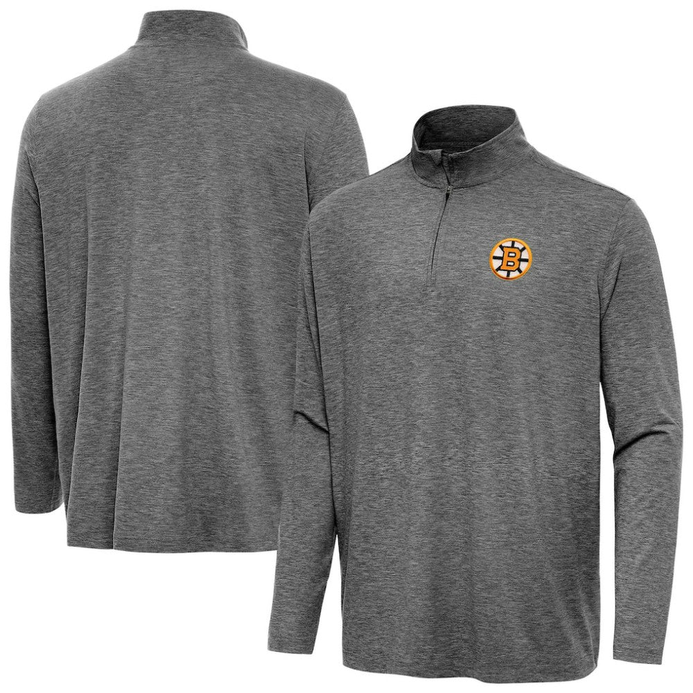 Boston Bruins Antigua Hunk Lightweight Quarter-Zip Pullover - Heather Black | US 203361877