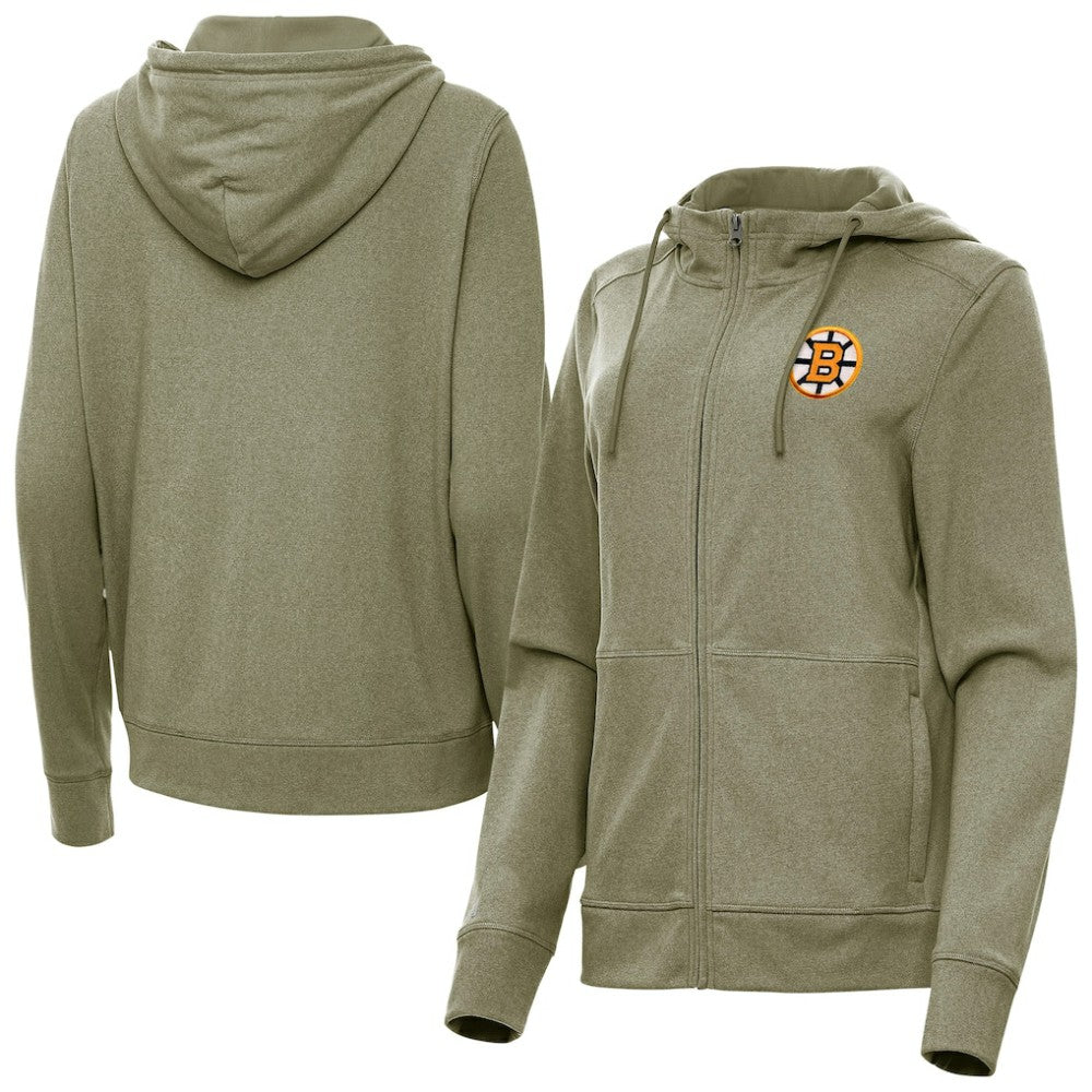 Boston Bruins Antigua Women's Seeker Full-Zip Hoodie - Olive | US 203361936