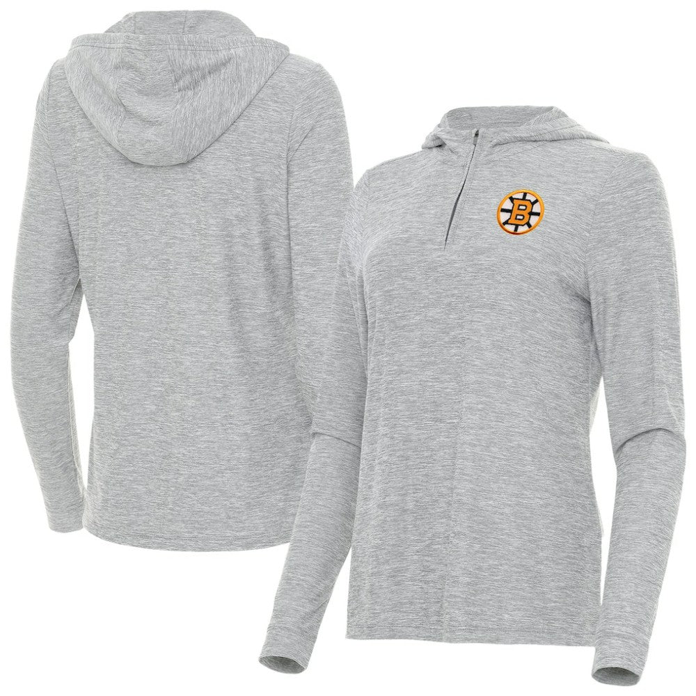 Boston Bruins Antigua Women's Daybreak Quarter-Zip Hoodie - Heather Gray | US 203362120