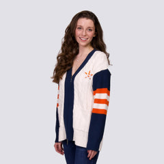 Houston Astros Lusso Women's Shyla Knit V-Neck Full-Zip Sweater - Navy/White