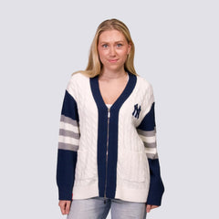 New York Yankees Lusso Women's Shyla Knit V-Neck Full-Zip Sweater - Navy/White