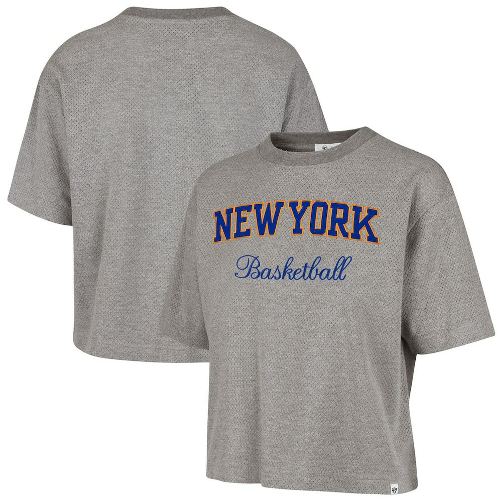 New York Knicks '47 Women's Pivot Drop Needle Cropped T-Shirt Gray - 47 brand