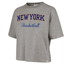 New York Knicks '47 Women's Pivot Drop Needle Cropped T-Shirt Gray - 47 brand