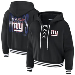 New York Giants WEAR by Erin Andrews Women's Lace-Up Fleece Hoodie - Black Hoodies