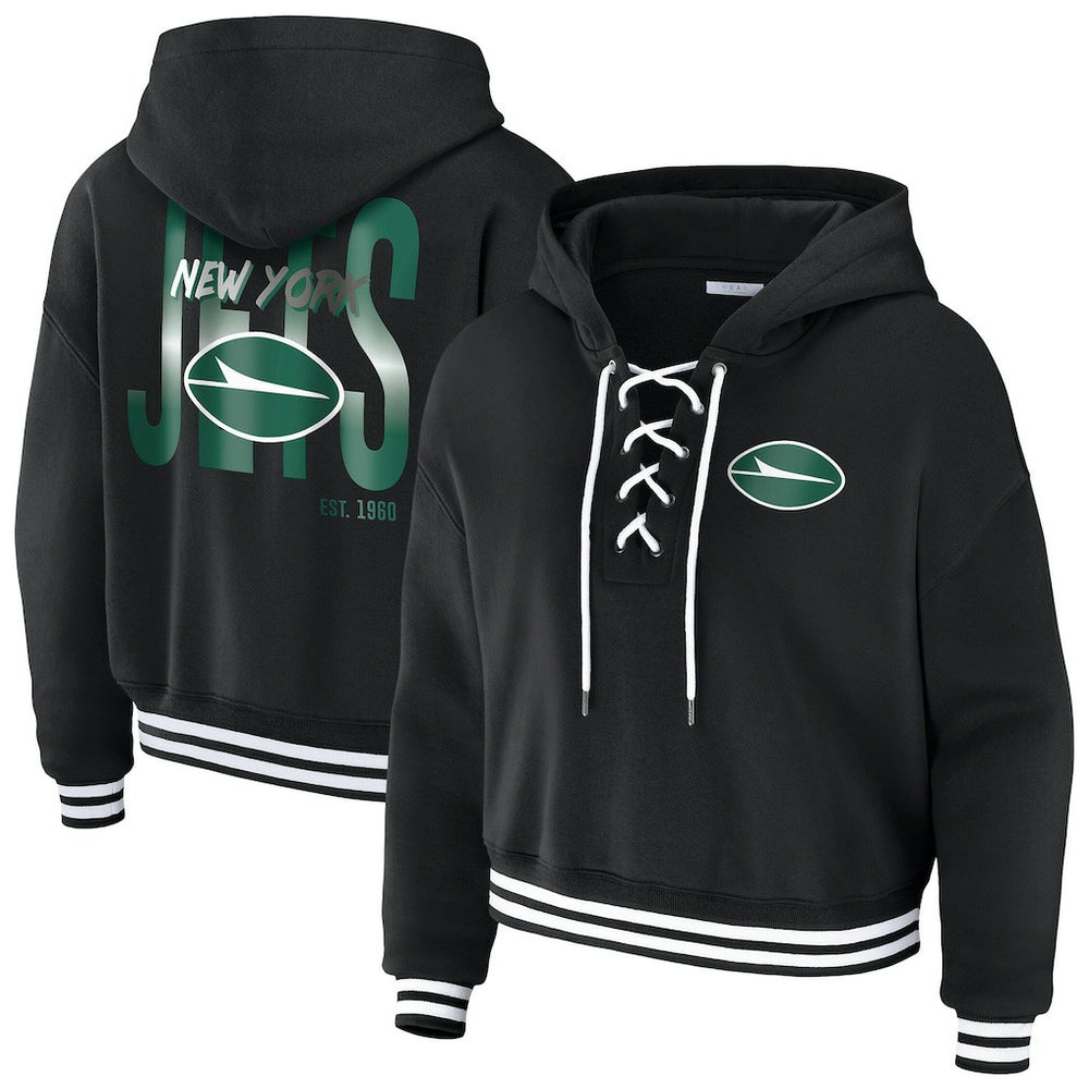 New York Jets WEAR by Erin Andrews Women's Lace-Up Fleece Hoodie - Black Hoodies