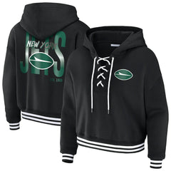 New York Jets WEAR by Erin Andrews Women's Lace-Up Fleece Hoodie - Black Hoodies