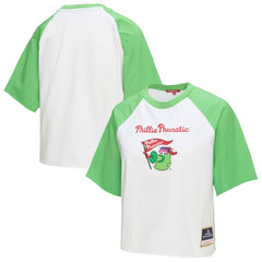Philadelphia Phillies Mitchell & Ness Women's Cropped Raglan Mascot Boxy T-Shirt - White T-shirts