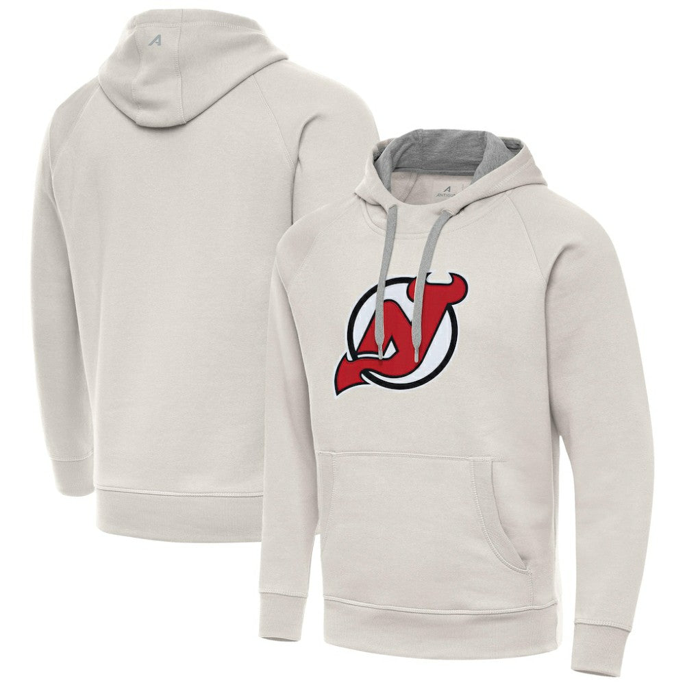New Jersey Devils Antigua Big Logo Victory Pullover Hoodie - Cream | US 203377011