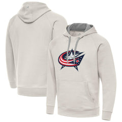 Columbus Blue Jackets Antigua Big Logo Victory Pullover Hoodie - Cream | US 203377034