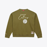 Boston Celtics Women's Lightweight Script Sweatshirt Olive - Mitchell & Ness