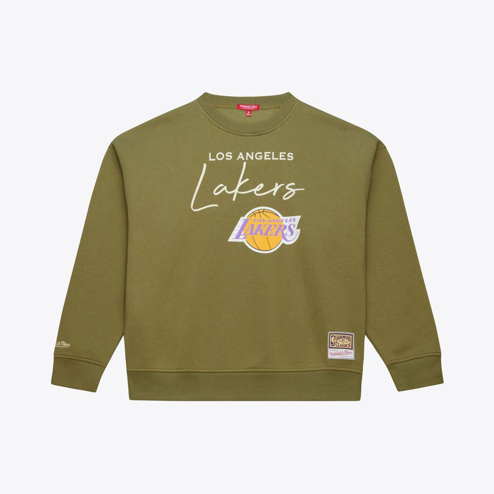Los Angeles Lakers Women's Lightweight Script Sweatshirt Olive - Mitchell & Ness outlet