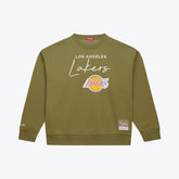 Los Angeles Lakers Women's Lightweight Script Sweatshirt Olive - Mitchell & Ness outlet