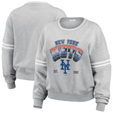 New York Mets WEAR by Erin Andrews Women's Sleeve Stripe Fleece Sweatshirt - Gray Sweatshirts