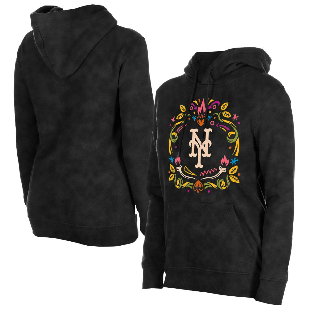 New York Mets New Era Women's Día de Muertos Mineral Wash Hoodie Sweatshirt - Black Hoodies