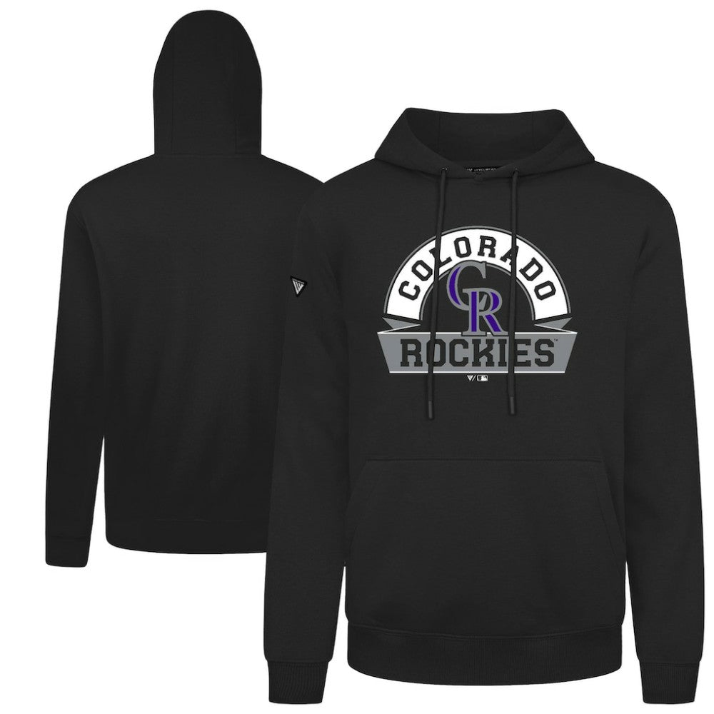 Colorado Rockies Levelwear Podium Banner Arch Hoodie - Black Hoodies