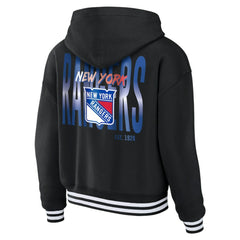 New York Rangers WEAR by Erin Andrews Women's Cropped Lace-Up Hoodie - Black | US 203391591