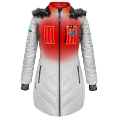 Detroit Lions ActionHeat Women's 5V Battery Heated Long Puffer Full-Zip Hoodie Jacket - White Hoodies
