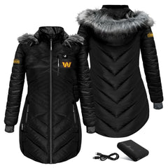Washington Commanders ActionHeat Women's 5V Battery Heated Long Puffer Full-Zip Hoodie Jacket - Black Hoodies