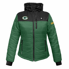 Green Bay Packers ActionHeat Women's 5V Battery Heated Insulated Puffer Full-Zip Jacket - Green/Black Jackets