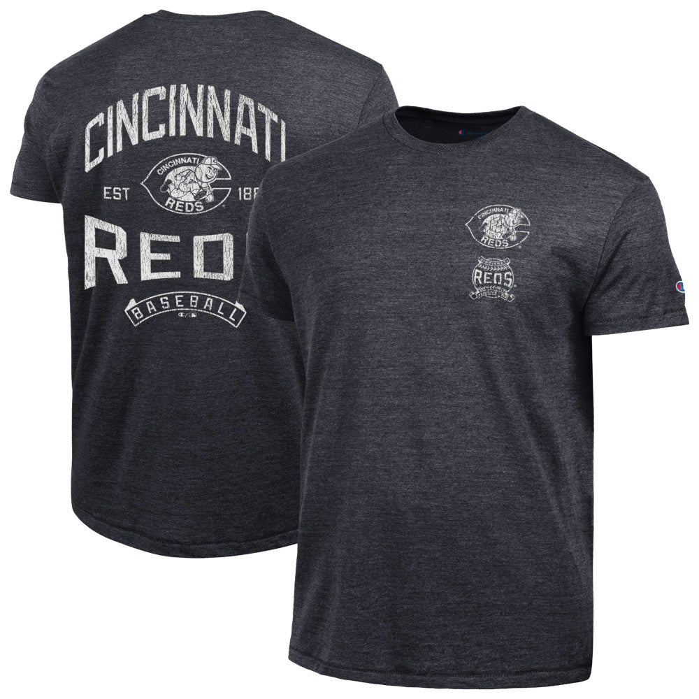 Cincinnati Reds Champion Vintage 3-Hit Tri-Blend T-Shirt - Black T-shirts