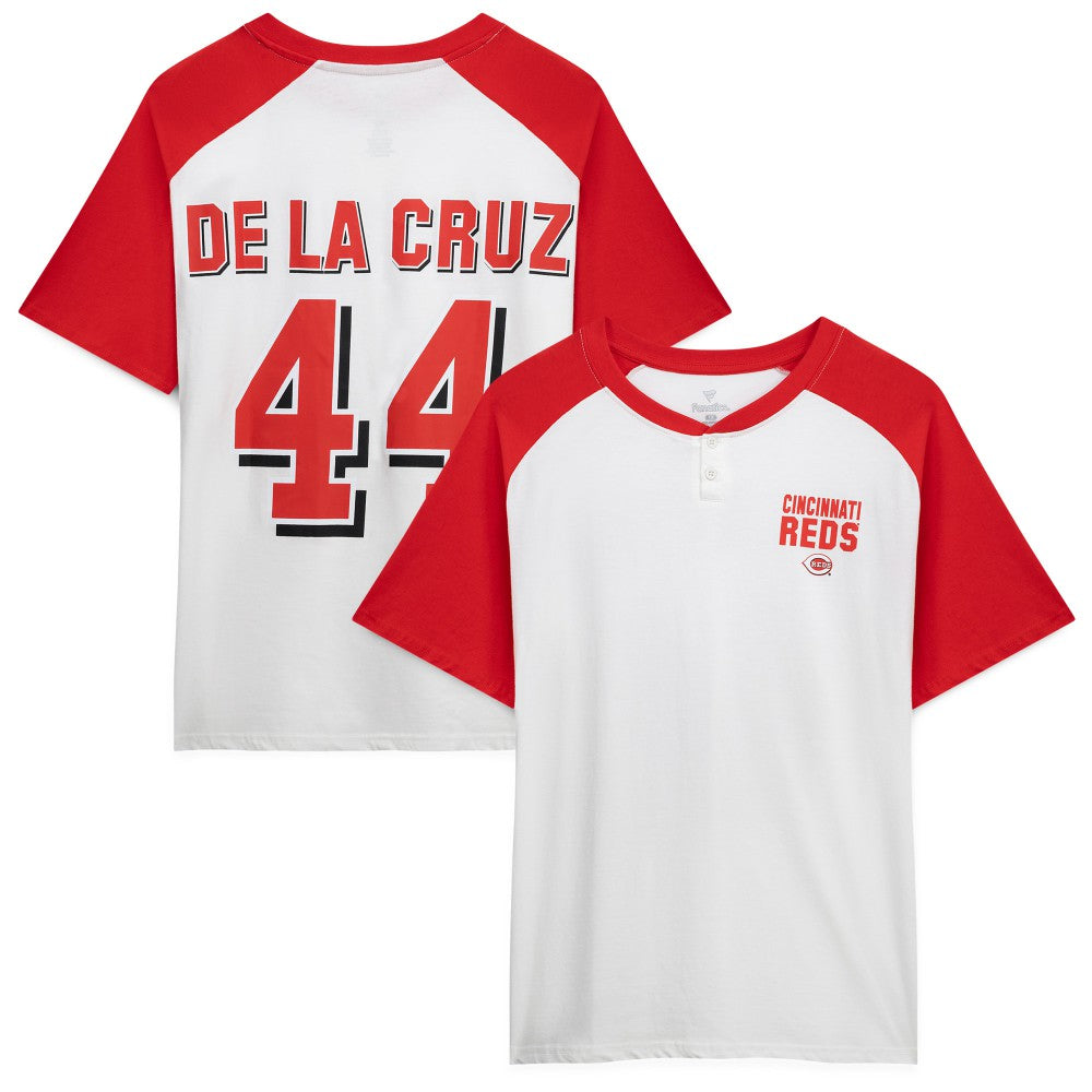 Elly De La Cruz Cincinnati Reds Profile Women's Plus Size Name & Number Raglan Henley T-Shirt - White T-shirts