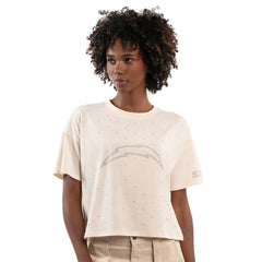 Los Angeles Chargers Starter Women's Rhinestone Sprinkle Boxy Cropped T-Shirt - Cream T-shirts