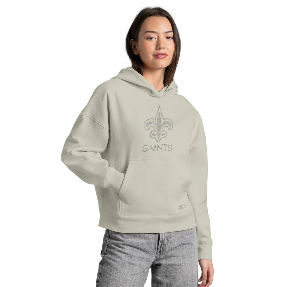 New Orleans Saints Starter Women's Rhinestone Relaxed Hoodie - Khaki Hoodies