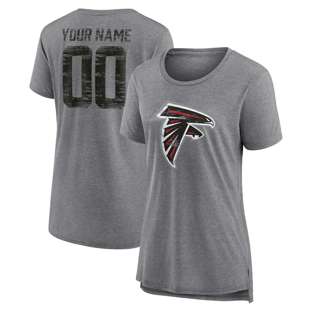 Atlanta Falcons Women's Heritage Custom Name & Number Tri-Blend T-Shirt - Gray T-shirts