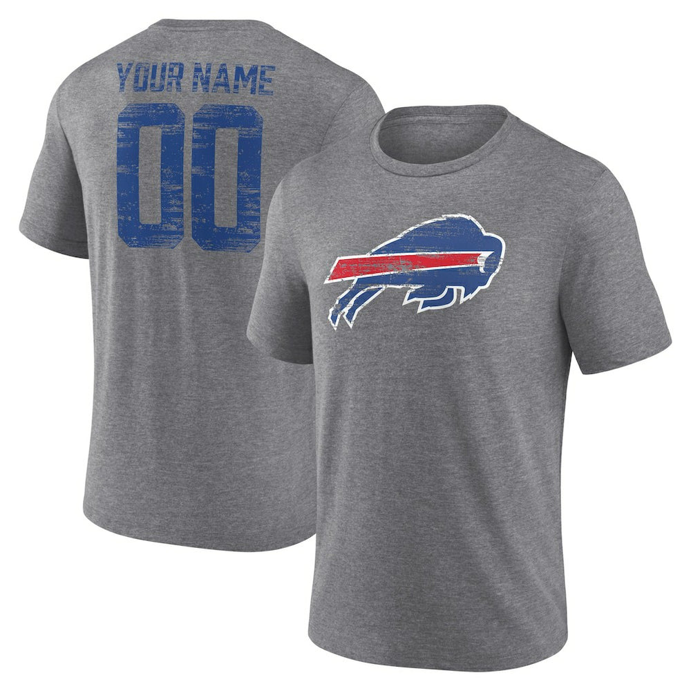 Buffalo Bills Heritage Custom Name & Number Tri-Blend T-Shirt - Gray T-shirts