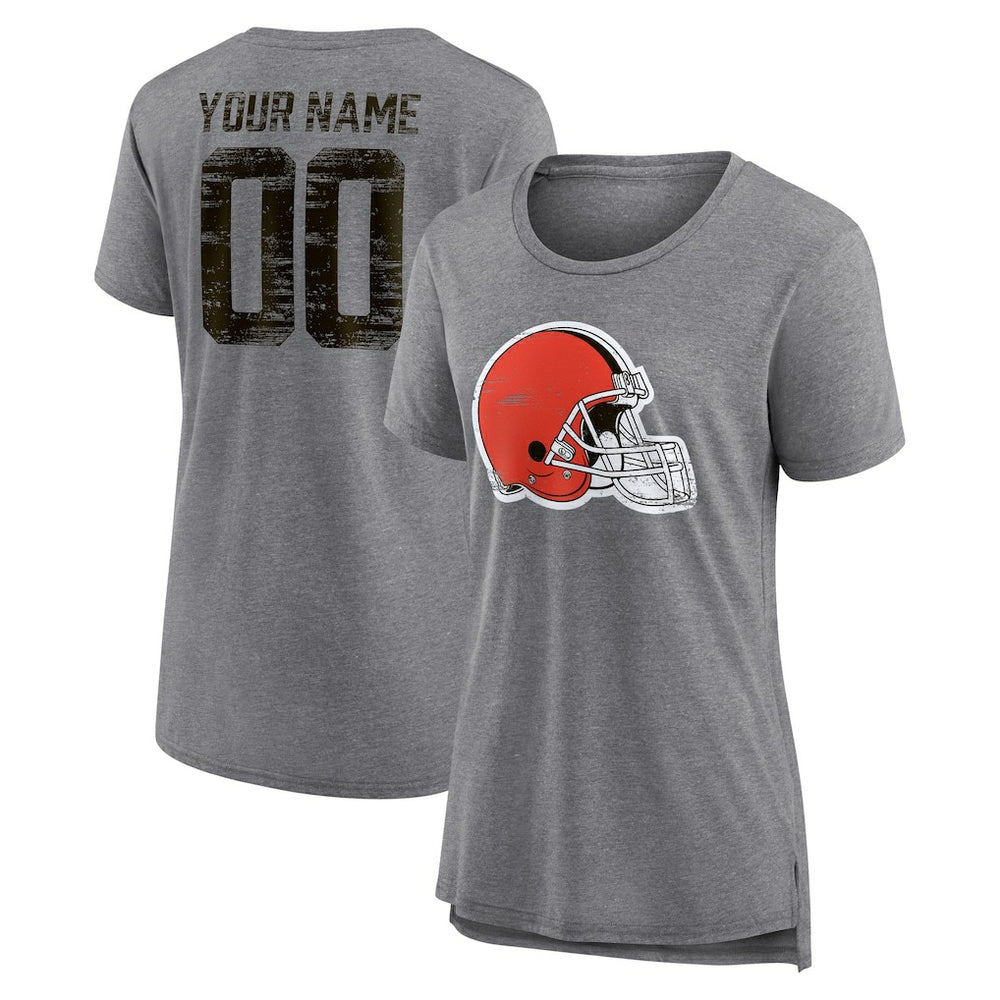 Cleveland Browns Women's Heritage Custom Name & Number Tri-Blend T-Shirt - Gray T-shirts