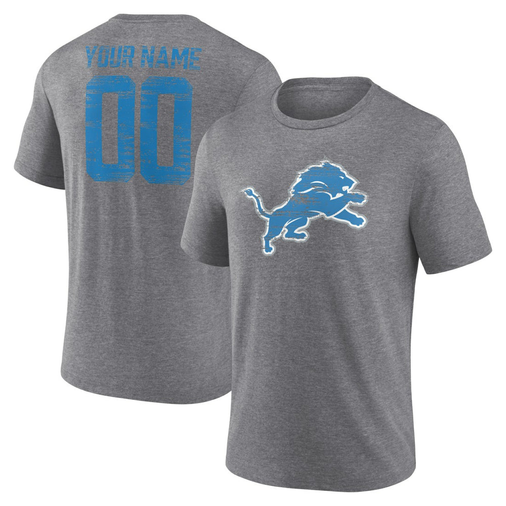 Detroit Lions Heritage Custom Name & Number Tri-Blend T-Shirt - Gray T-shirts