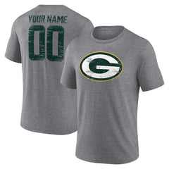 Green Bay Packers Heritage Custom Name & Number Tri-Blend T-Shirt - Gray T-shirts