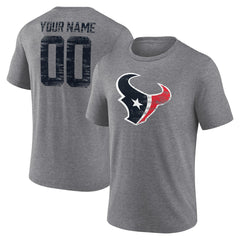 Houston Texans Heritage Custom Name & Number Tri-Blend T-Shirt - Gray T-shirts