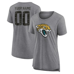 Jacksonville Jaguars Women's Heritage Custom Name & Number Tri-Blend T-Shirt - Gray T-shirts